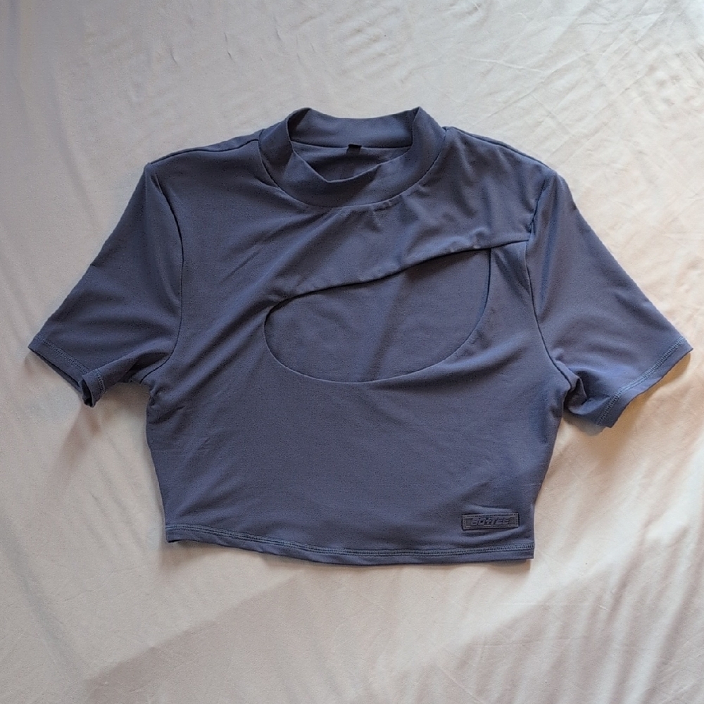 Bo + Tee Blue Cut-Out Crop Top